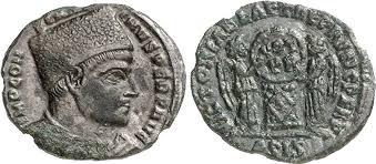 A coin depicting a man in a pileus pannoncius