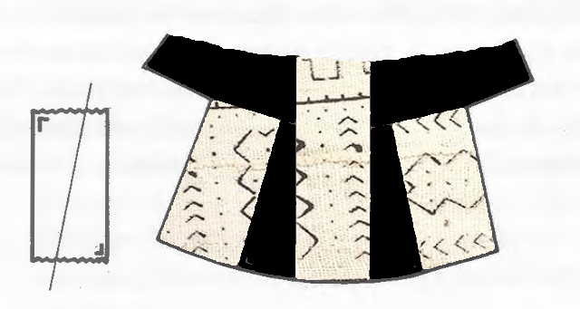 One of the tunic patterns from above, now with the sections of it either colored black or with a mudcloth pattern on them.